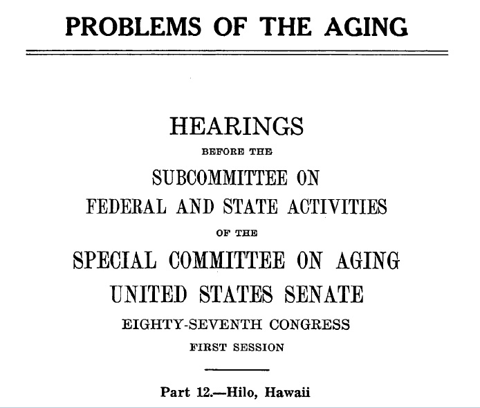 Special Committee on Aging. US Senate 1961